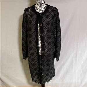 Curete Collections Stylish Black Lace Longline Duster Jacket Size 8 EUC Evening